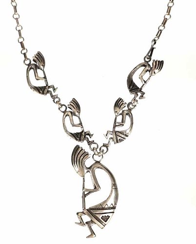 Navajo Sterling Silver Kokopelli Figural Necklace