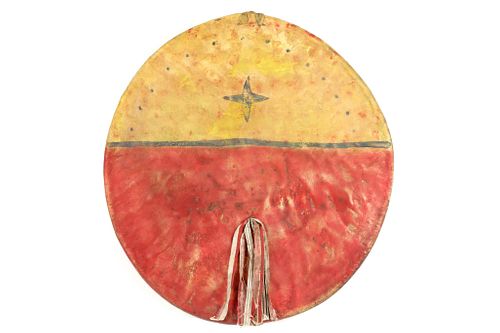 Circa 1875 Crow Polychrome Painted War Shield