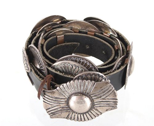 Navajo Third Phase Sterling Silver Concho Belt