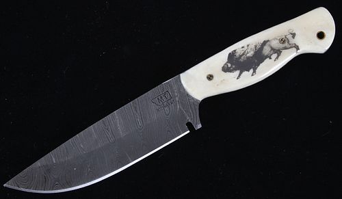 Yellowstone Buffalo Scrimshaw Damascus M.T. Knives