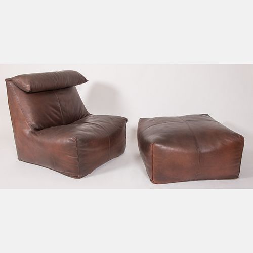Mario Bellini (Milano, b. 1935) Brown Leather Chair and Ottoman