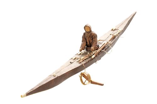 C. 1900 Eskimo Inuit Model Kayak Sealskin Covered