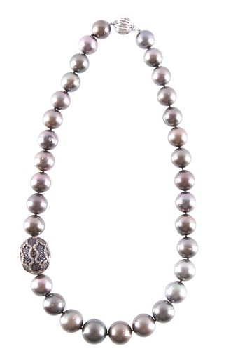 South Sea Pearl Sapphire Diamond 14k Gold Necklace