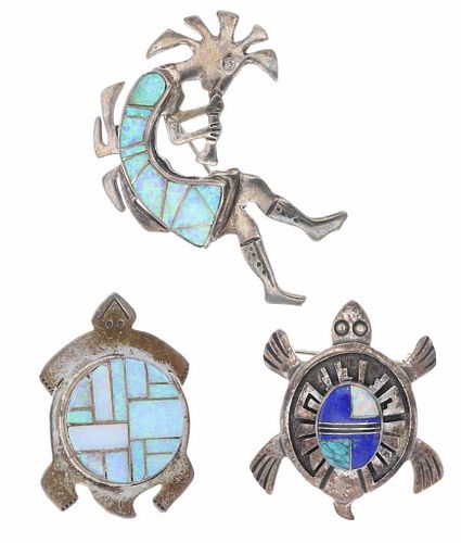 Navajo Opal & Multi-Stone Kokopelli & Turtle Pins