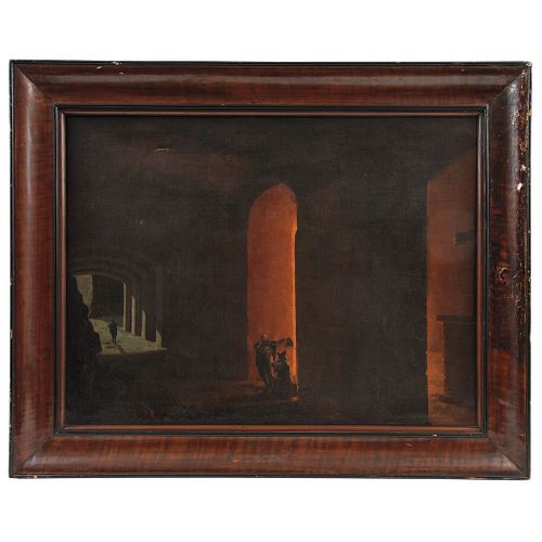 A LA MANERA DE HORACE VERNET (FRANCIA 1789-1863) VISTA NOCTURNA DE CALLE Óleo sobre tela 51 x 68 cm Detalles de conservación. 51 x 68cm