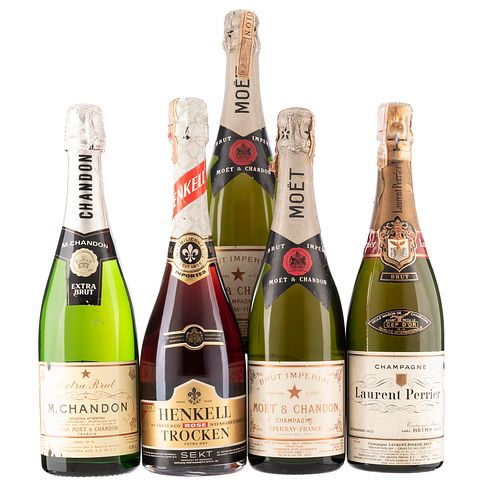 Lote de Champagne y Vino Espumoso. Henkell Trocken. Laurent Perrier. En presentaciones de 750 ml. Total de piezas: 5.