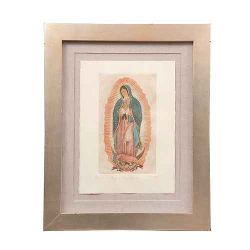 FIRMADA RAQUEL CH LANZ  Virgen de Guadalupe  Grabado 51/170 Firmado y fechado 2010  28 x 17 cm  Detalles de conservación <...