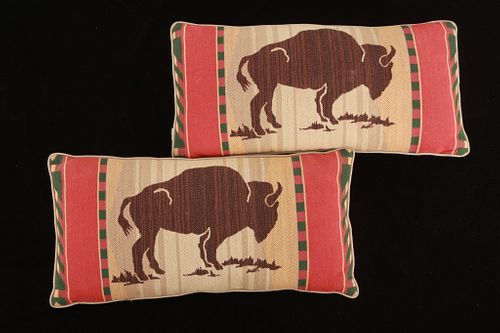 Large Embroidered Buffalo Lumbar Pair of Pillows