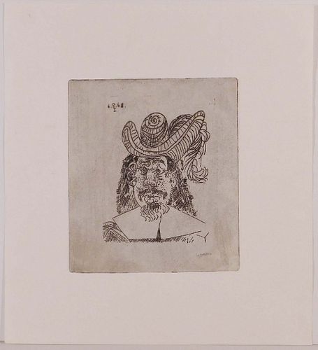 After Pablo Picasso:  Portrait de "Mousquetaire" vieillissant, au Visage couperose