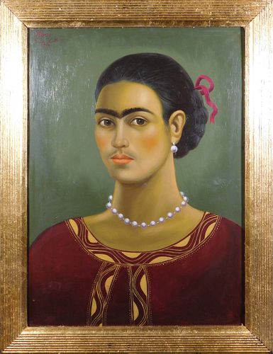 Frida Kahlo, Manner of: Self Portrait with Pearl Necklace
