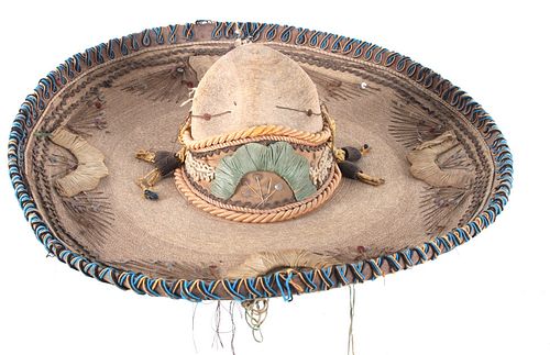 Vintage Woven Decorated Mexican Sombrero