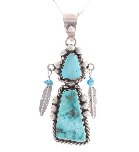 Navajo Sterling Silver Fox Turquoise Necklace