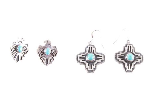 Navajo Tooled Sterling Silver Turquoise Earrings