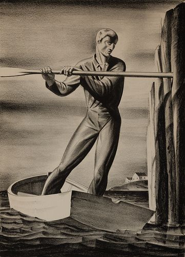 Rockwell Kent, Am. 1882-1971, The Boatman, Lithograph on paper, framed under glass