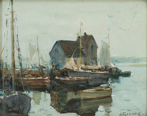 Anthony Thieme, Am. 1888-1954, Harbor View, Oil on canvas laid to board, framed under glass