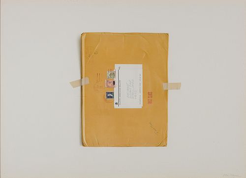 Alan Magee, Am. b. 1947, "Envelope" 1981, Watercolor and pencil on paper, framed under glass