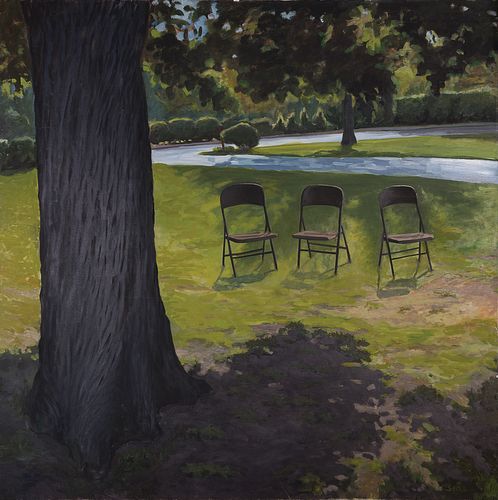 David Sholl, Am. 1949-2011, "Three Chairs", Oil on canvas, unframed
