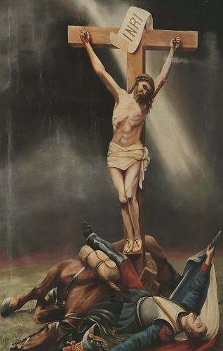 JESUS AND CROSS OIL PAINTING