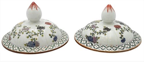 Pair of Chinese or European Porcelain Covers for Urns