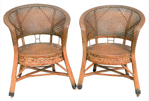 Pair of Vintage Wicker and Caned Armchairs