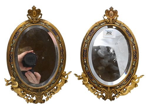 Pair of Figural French Bronze Champleve Mirrors