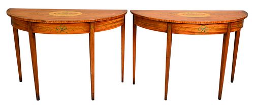 Pair of Adams Style Paint Decorated Demilune Tables