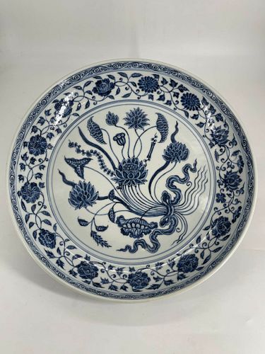 Blue and white lotus bouquet plate