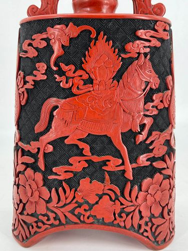 Carved cinnabar lacquer horse temple bell-shape ornament
