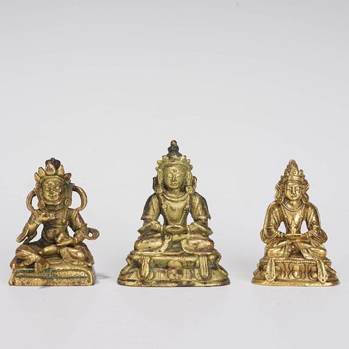 A set of three bronze gilt worship buddha sculptures, Qing Dynasty