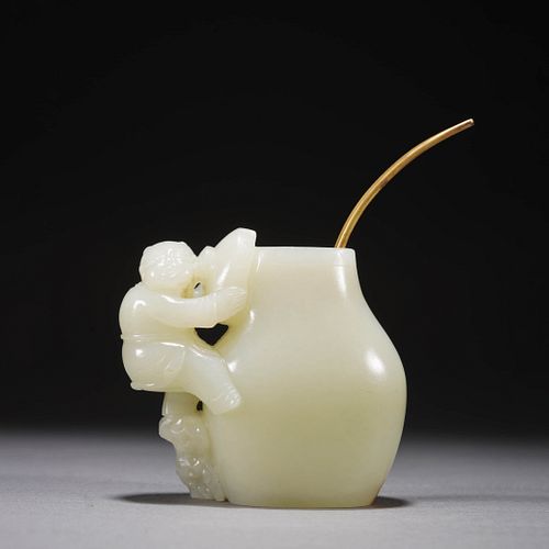 Carved white jade 'BOY' vase
