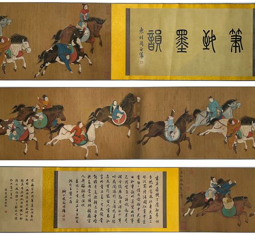 Chinese polo painting paper scroll 