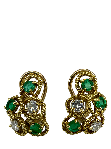 Temple St. Clair Emerald Diamond Gold Clip-On Earrings