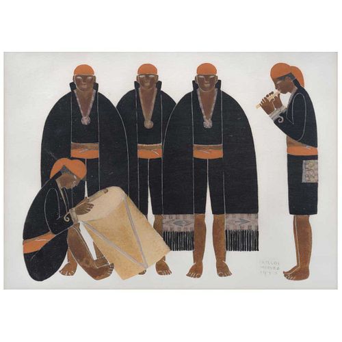 CARLOS MÉRIDA, Sin título, carpeta Imágenes de Guatemala, Firmado y fechado 1927, Pochoir sobre papel, 21 x 30 cm, Copia de constancia