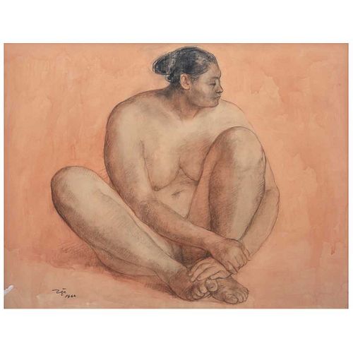 FRANCISCO ZÚÑIGA, Desnudo de Esperanza, Firmado y fechado 1966, Conté y acuarela sobre papel, 48.5 x 62.5 cm