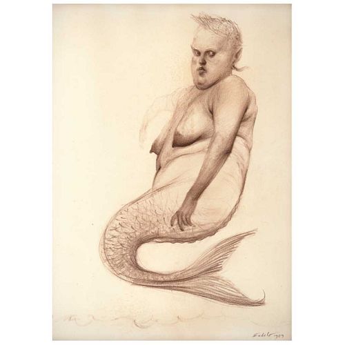 ROBERTO FABELO, Sirena, Firmada y fechada 1989, Sanguina sobre papel, 46 x 34 cm