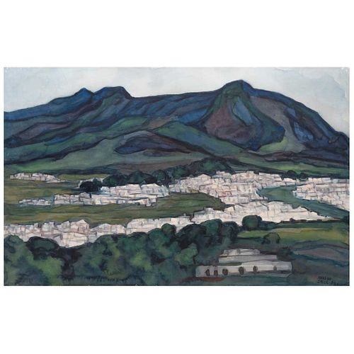 ALFREDO ZALCE, Pueblo, Firmada y fechada 84, Acuarela sobre papel, 37 x 57 cm, Con certificado