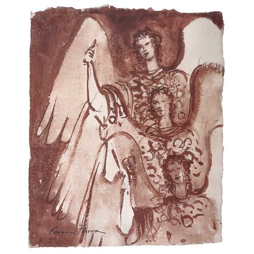 CARMEN PARRA, Sin título, Firmado, Gouache y acuarela sobre papel algodón, 41 x 33 cm