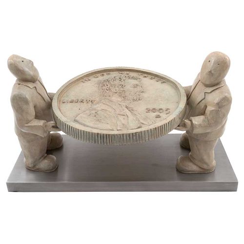 RODRIGO DE LA SIERRA, Penny, Firmada y fechada MX2008, Escultura en bronce en base de acero inoxidable, 30 x 55 x 32 cm, Certificado