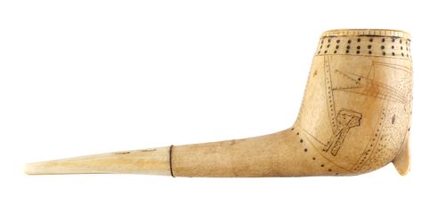 19C Scrimshaw Whale Bone Pipe