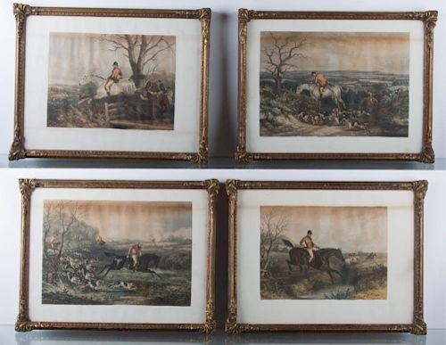 Fox Hunting Lithographs, Four (4)