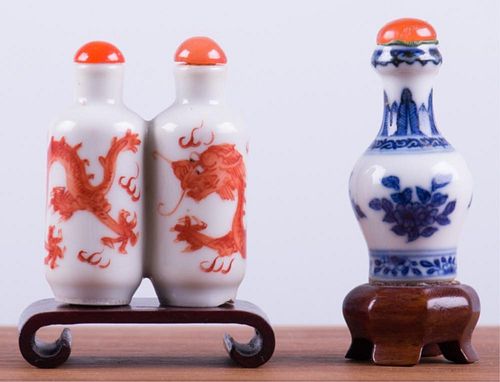 19th C Chinese Porcelain Snuff Bottles, Two (2)