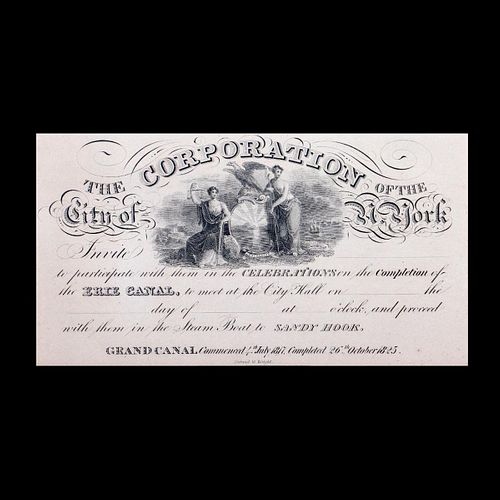 INVITE TO CELEBRATION FOR COMPLETION OF ERIE CANAL, 1825.