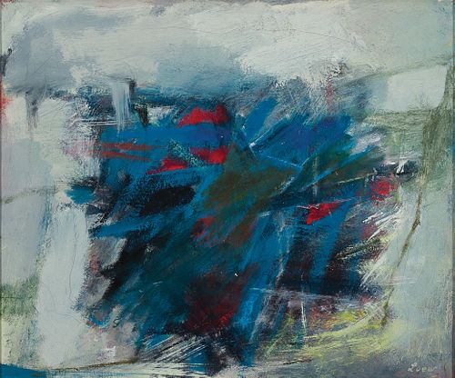 Michael Loew, Am. 1907-1985, "Blues Among Greys" Monhegan, 1960, Oil on canvas, framed