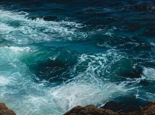 Sally Ladd Cole, Am. 21st Century, "Waves Against Gull Rocks", Oil on canvas, framed