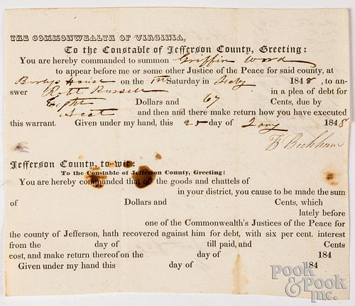 Harpers Ferry warrant signed by Fontaine Beckham
