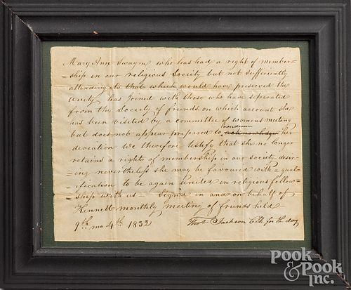 Quaker handwritten letter, dated 1832