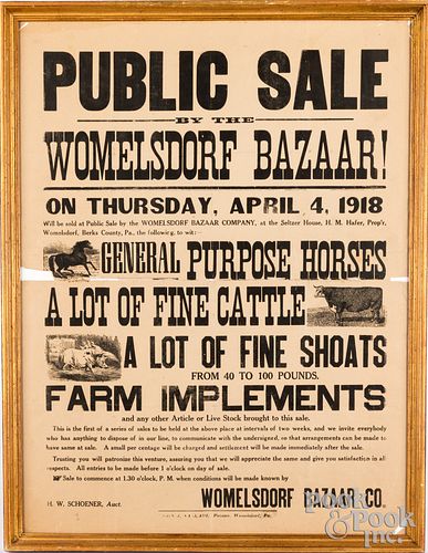 Womelsdorf, Pa auction public sale broadside