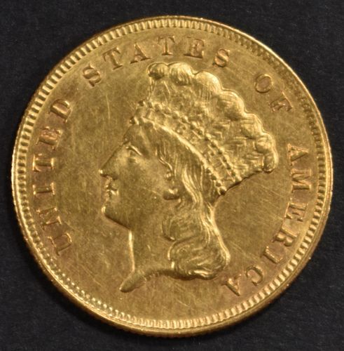 1874 GOLD $3 PRINCESS  BU  LIGHT OLD CLEANING