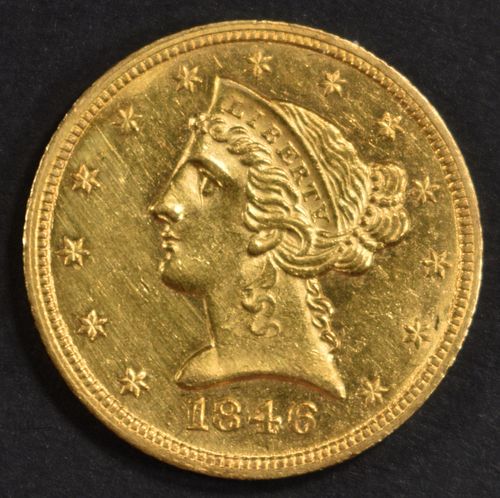 1846 SMALL DATE GOLD $5 LIBERTY  NICE BU