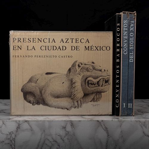 Libros de Fernando Pérez Nieto. Conventos del Siglo XVI, firmado por el autor / Presencia Azteca en la Ciudad de México. Piezas: 4.